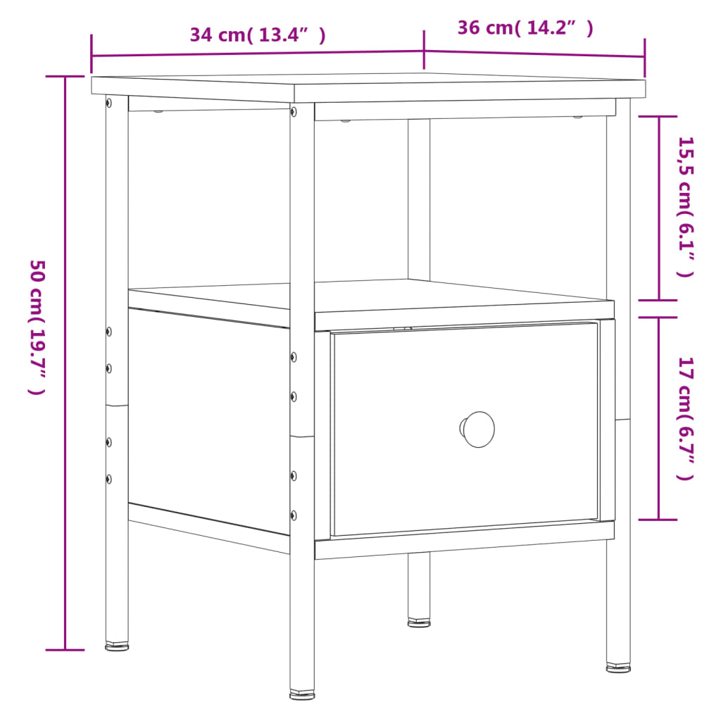 Nachttisch Grau Sonoma-Eiche 34x36x50 cm Holzwerkstoff