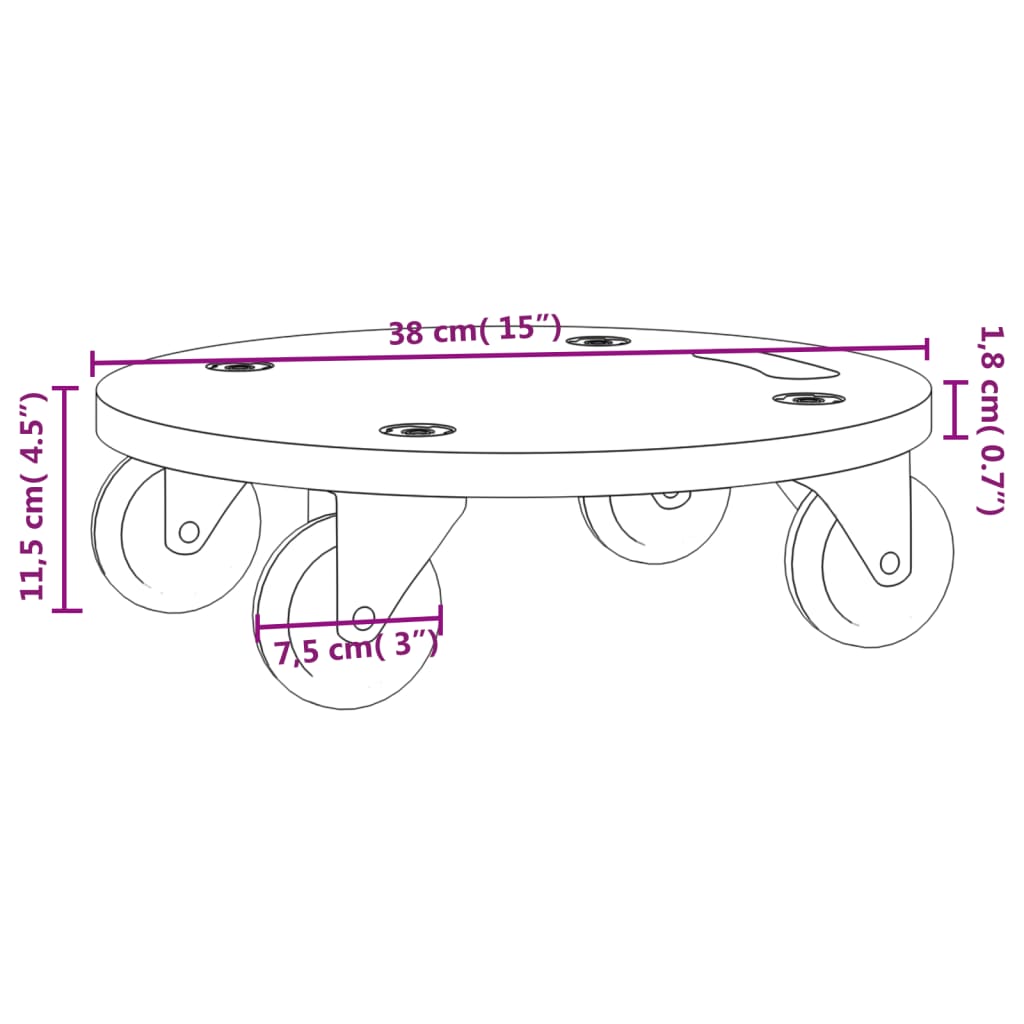 Transportroller 2 Stk. Rund Ø38x11,5 cm 250 kg