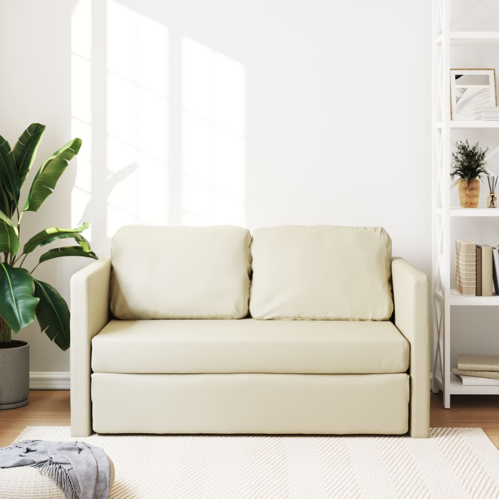 Bodensofa mit Schlaffunktion Creme 112x174x55 cm Kunstleder