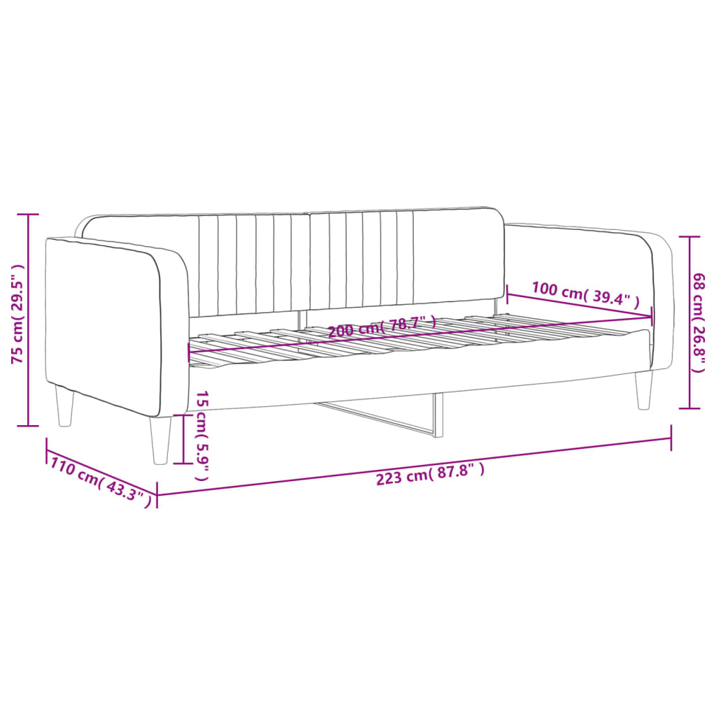 Tagesbett Hellgrau 100x200 cm Samt