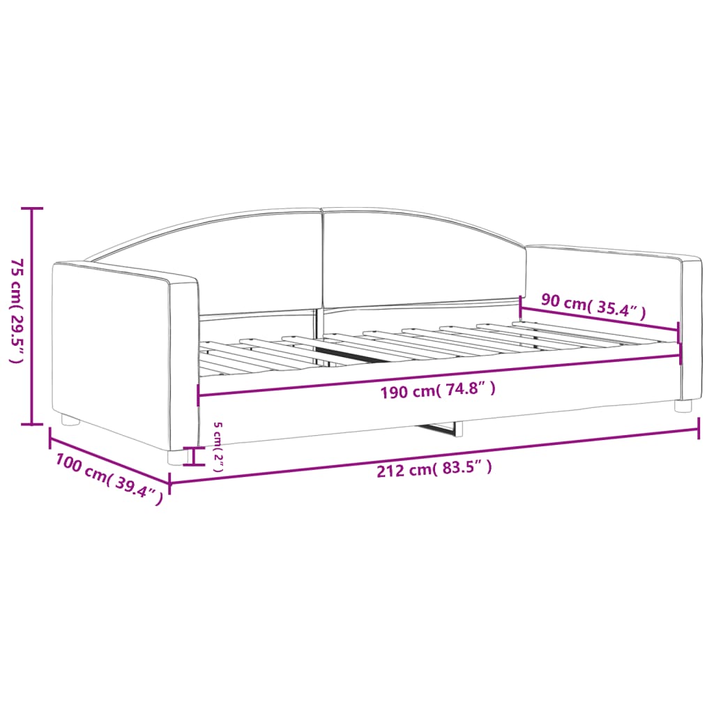 Tagesbett Hellgrau 90x190 cm Stoff