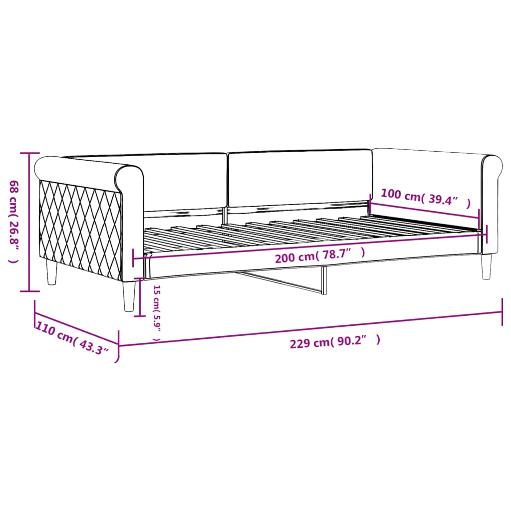 Tagesbett Blau 100x200 cm Samt