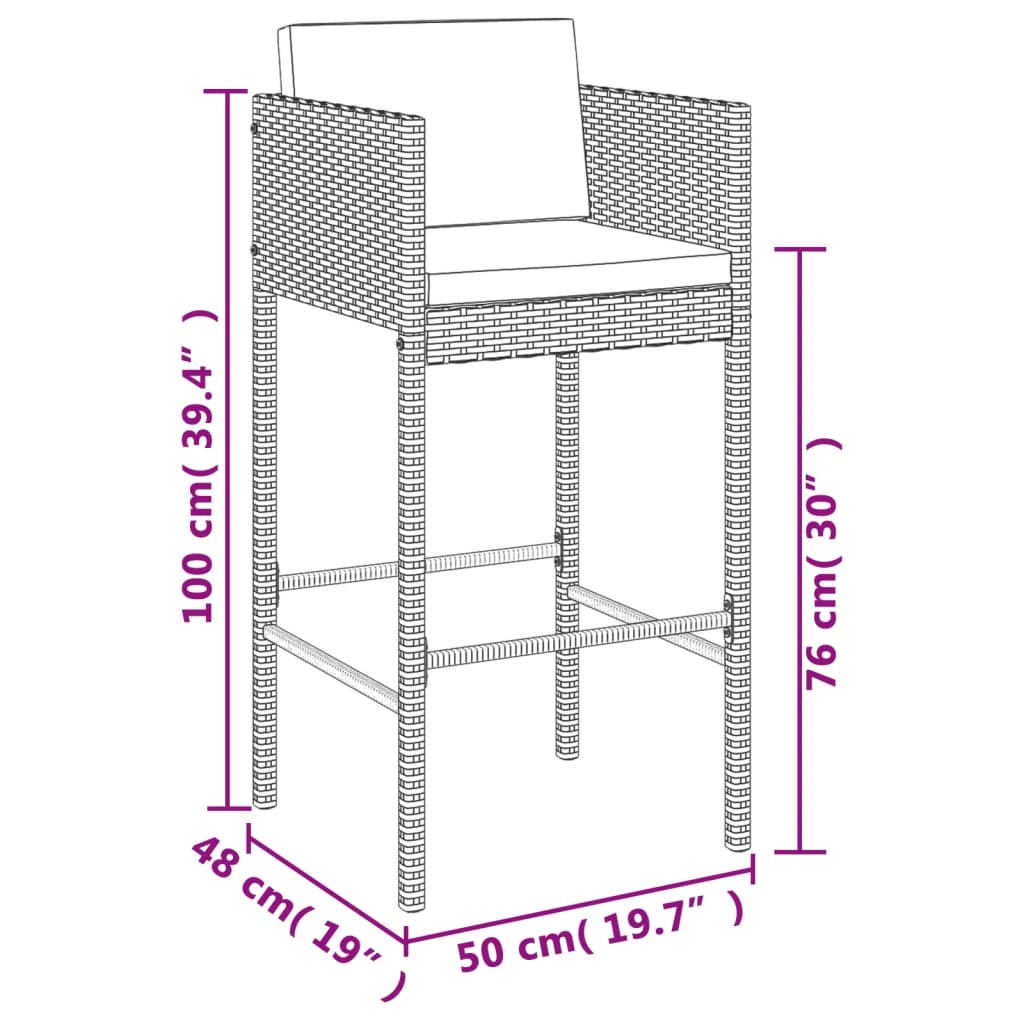 7-tlg. Gartenbar-Set mit Kissen Schwarz Poly Rattan