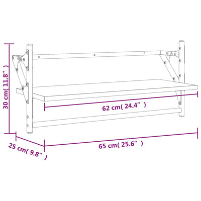 Wandregale mit Stangen 2 Stk. Sonoma-Eiche 65x25x30 cm