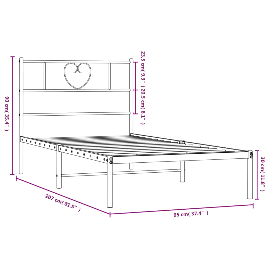 Bettgestell mit Kopfteil Metall Schwarz 90x200 cm