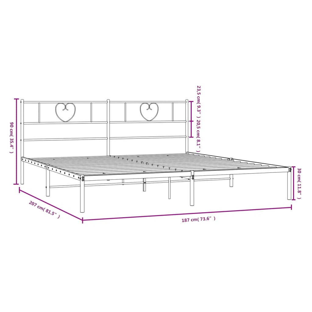 Bettgestell mit Kopfteil Metall Schwarz 180x200 cm