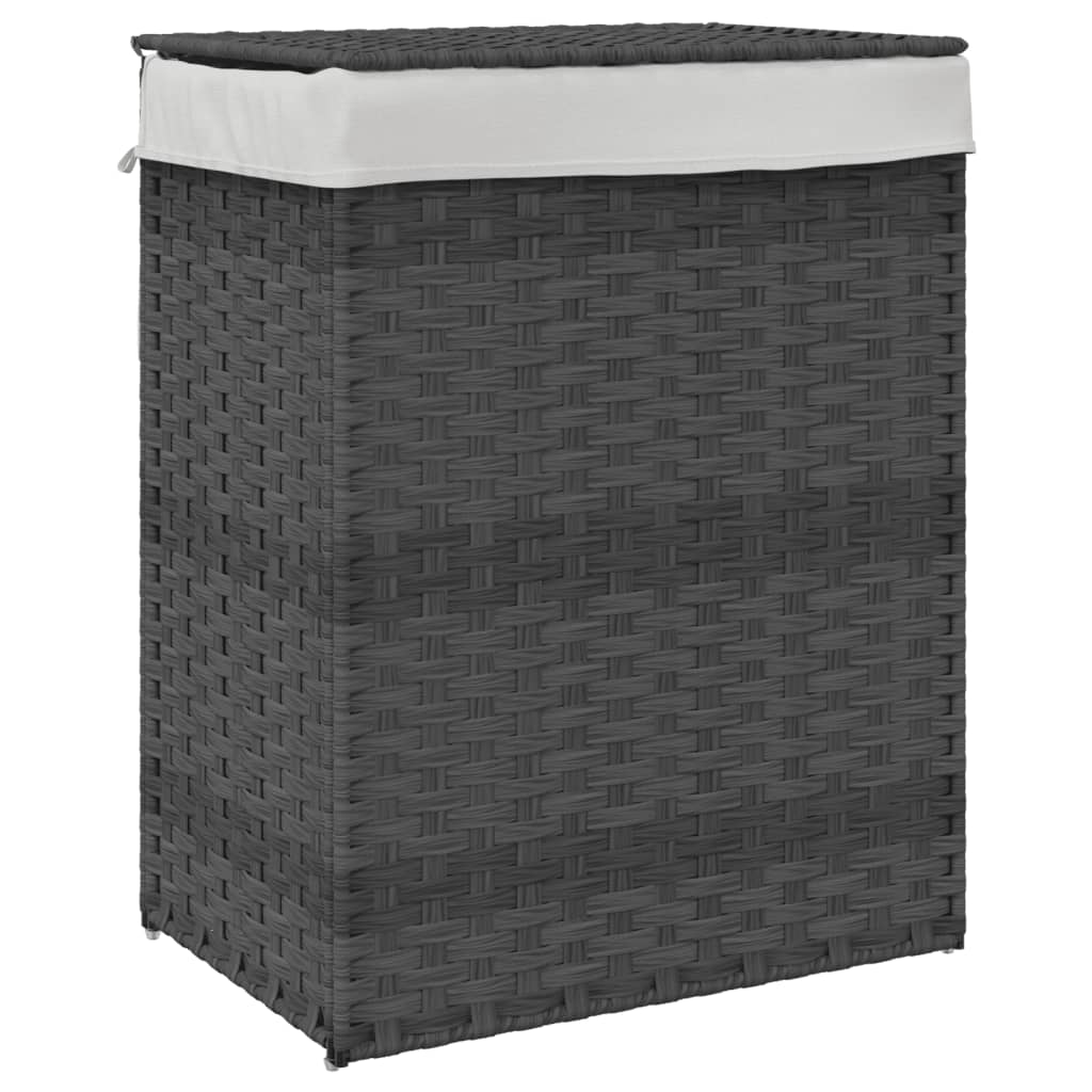 Wäschekorb mit Deckel Grau 46x33x60 cm Poly Rattan