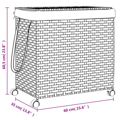 Wäschekorb mit Rollen Dunkelbraun 60x35x60,5 cm Rattan