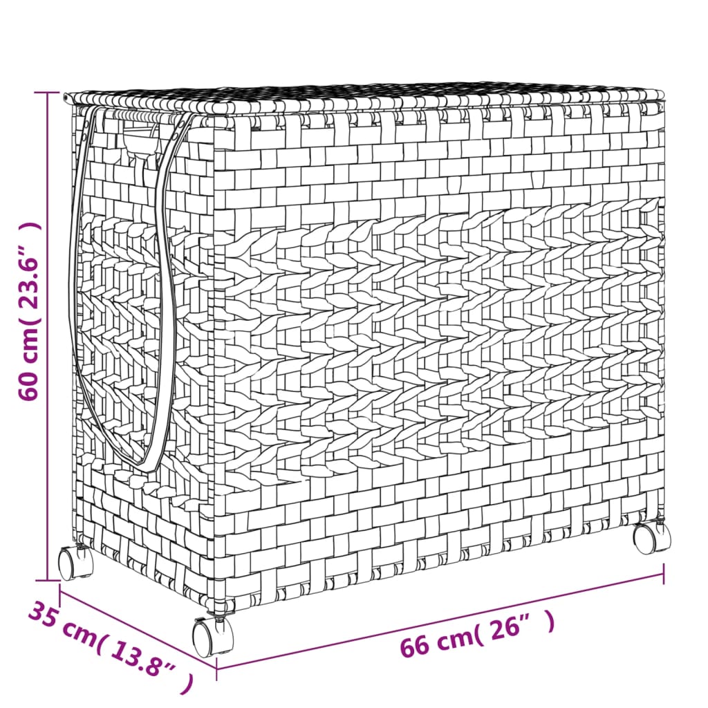 Wäschekorb mit Rollen Grau 66x35x60 cm Rattan