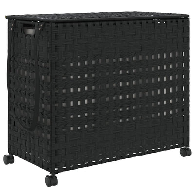 Wäschekorb mit Rollen Schwarz 66x35x60 cm Rattan