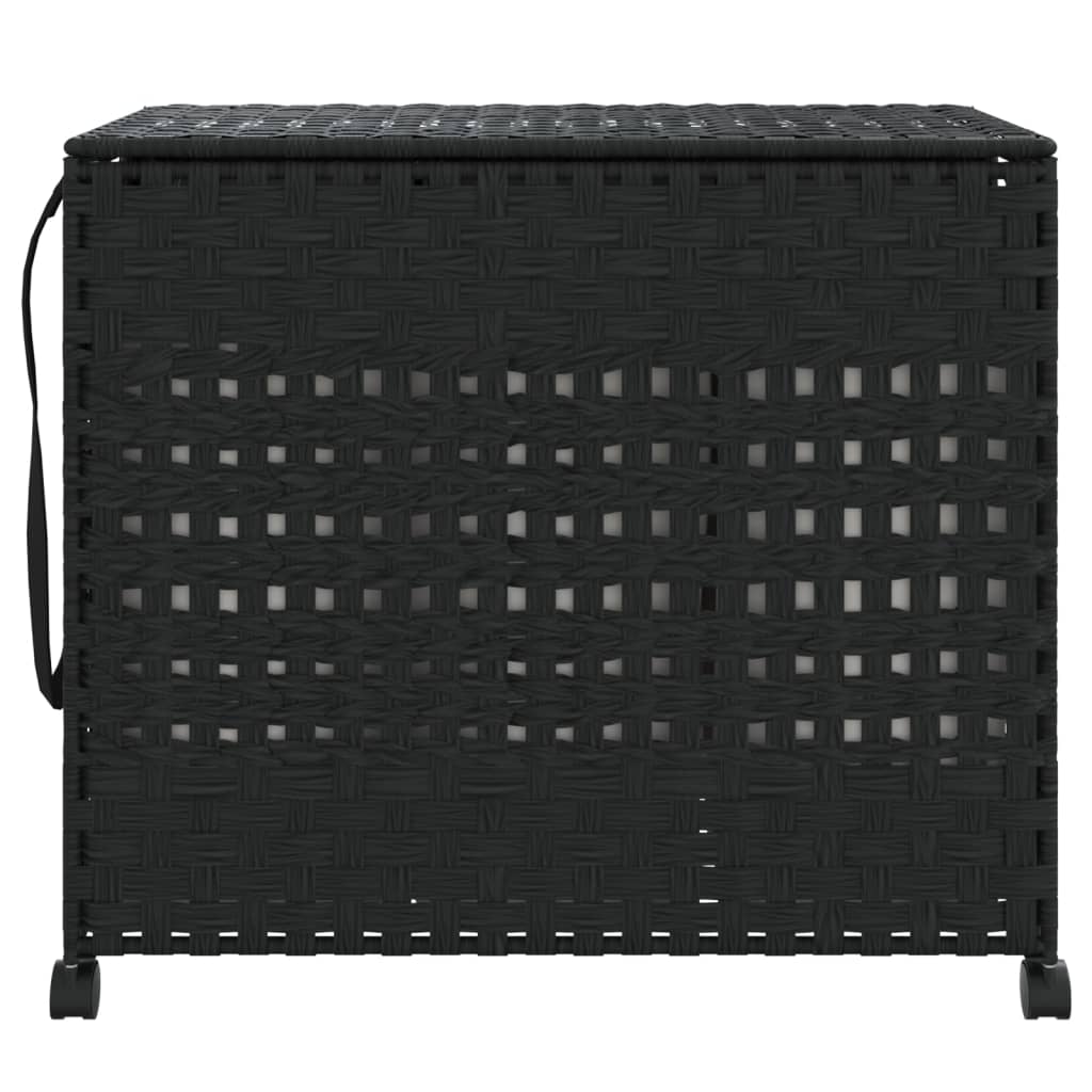 Wäschekorb mit Rollen Schwarz 66x35x60 cm Rattan