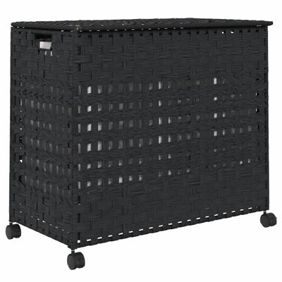 Wäschekorb mit Rollen Schwarz 66x35x60 cm Rattan