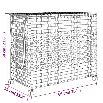 Wäschekorb mit Rollen Weiß 66x35x60 cm Rattan