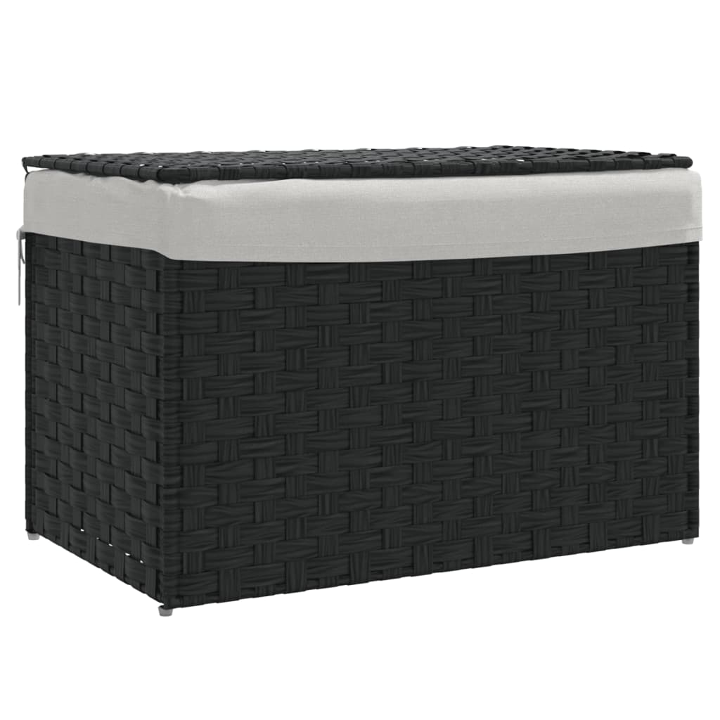 Wäschekorb mit Deckel Schwarz 55,5x35x34 cm Poly Rattan