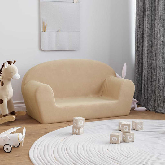 Kindersofa 2-Sitzer Creme Weicher Plüsch