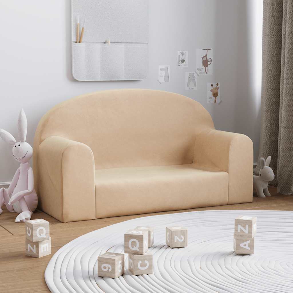 Kindersofa 2-Sitzer Creme Weicher Plüsch