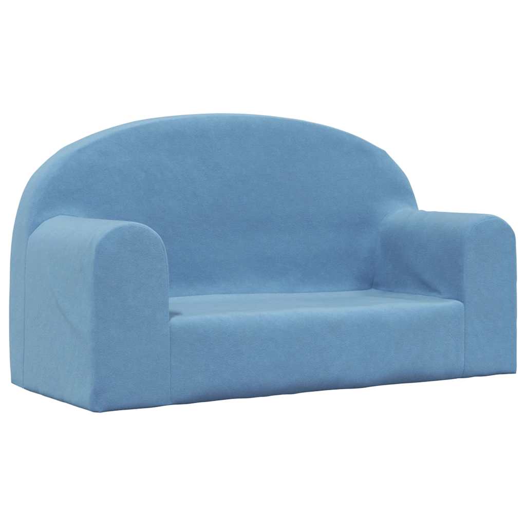 Kindersofa 2-Sitzer Blau Weich Plüsch