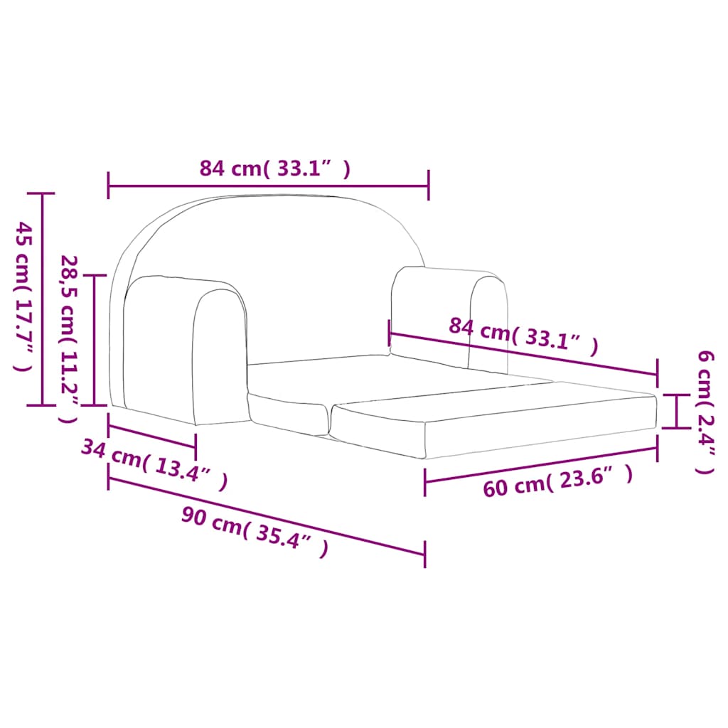 Kinder-Schlafsofa 2-Sitzer Creme Weicher Plüsch