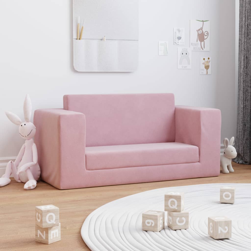 Kinder-Schlafsofa 2-Sitzer Rosa Weicher Plüsch