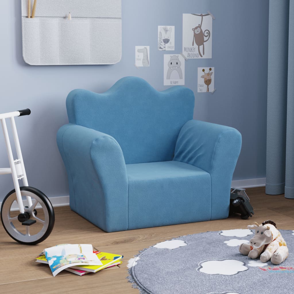 Kindersofa Blau Weich Plüsch