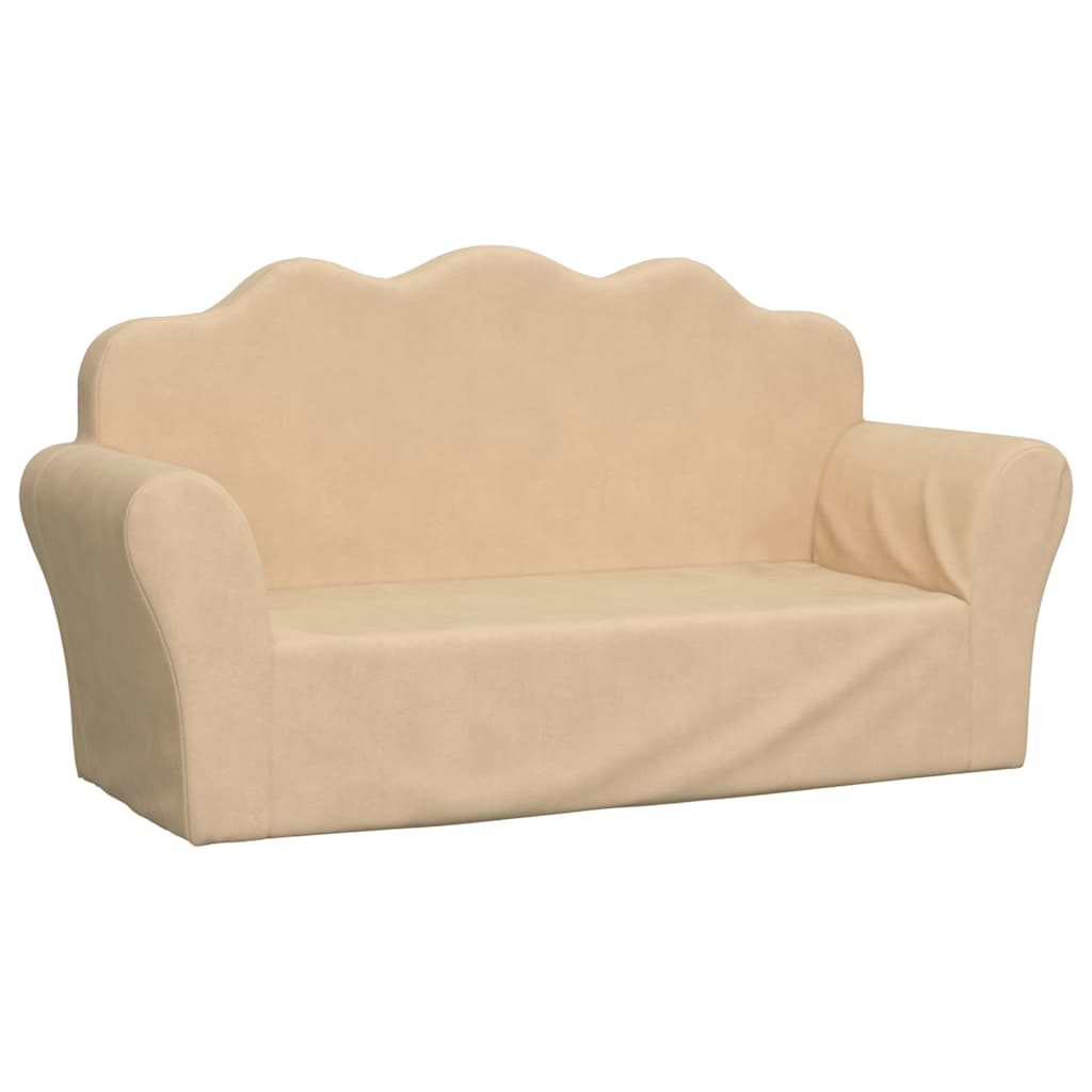 Kindersofa 2-Sitzer Creme Weicher Plüsch