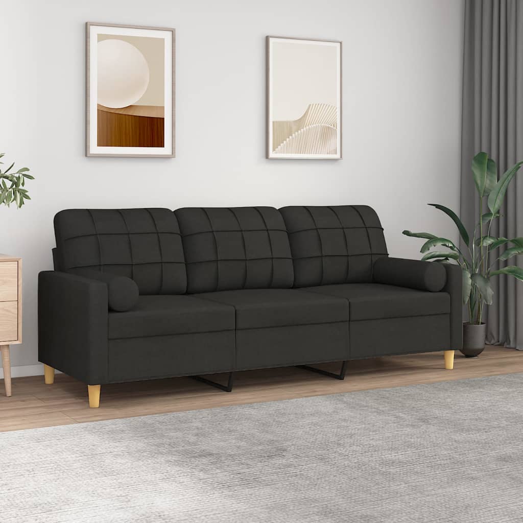 3-Sitzer-Sofa mit Zierkissen Schwarz 180 cm Stoff