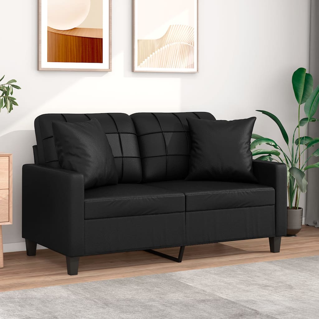 2-Sitzer-Sofa mit Zierkissen Schwarz 120 cm Kunstleder