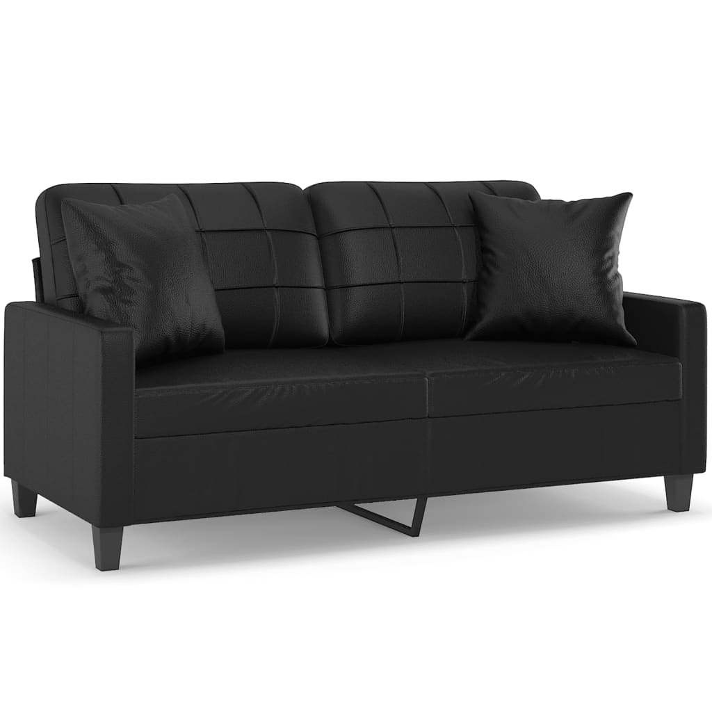 2-Sitzer-Sofa mit Zierkissen Schwarz 140 cm Kunstleder