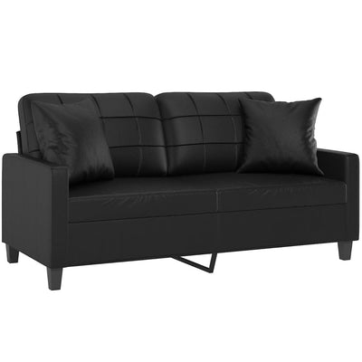 2-Sitzer-Sofa mit Zierkissen Schwarz 140 cm Kunstleder