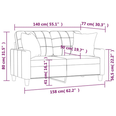 2-Sitzer-Sofa mit Zierkissen Schwarz 140 cm Kunstleder