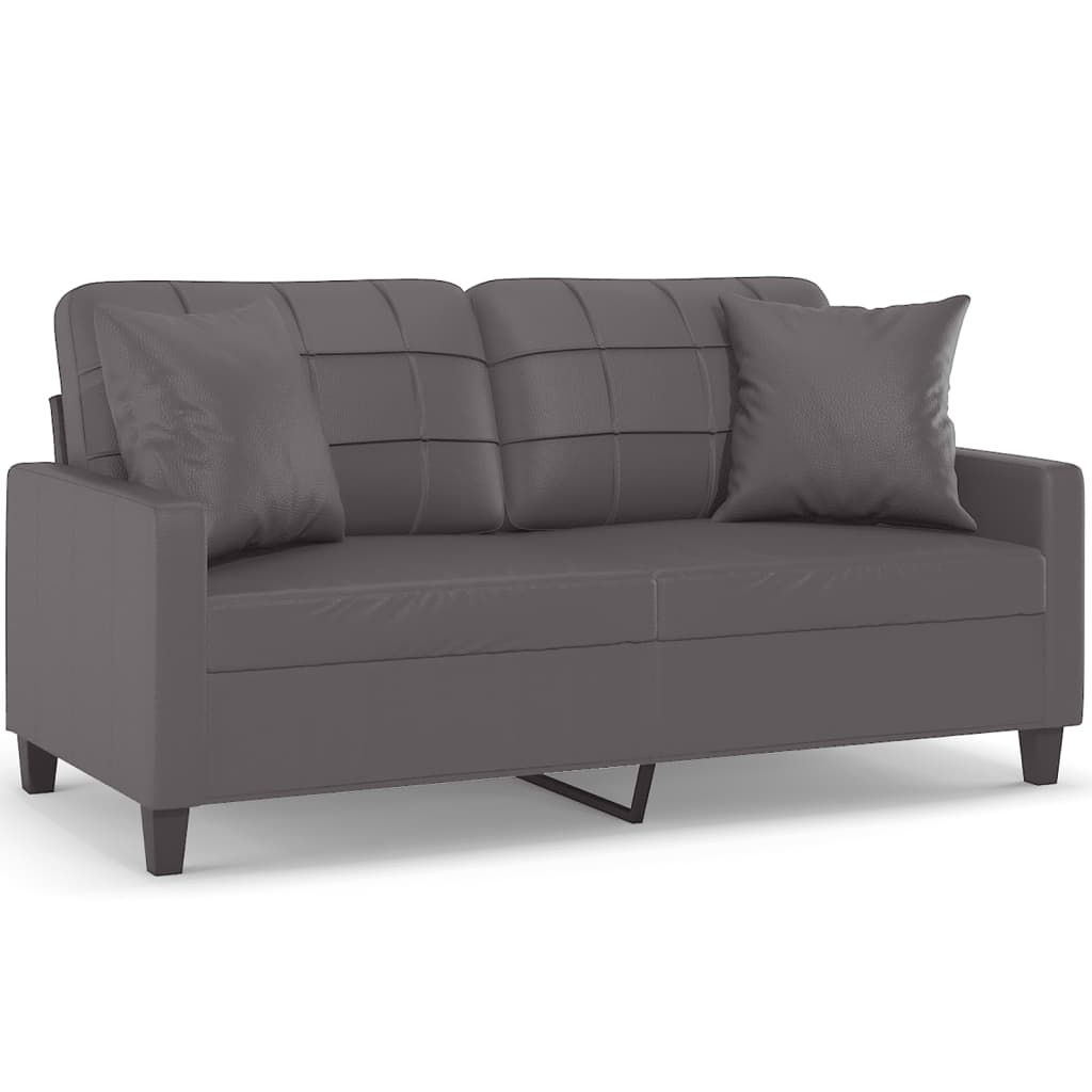 2-Sitzer-Sofa mit Zierkissen Grau 140 cm Kunstleder