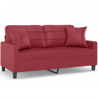 2-Sitzer-Sofa mit Zierkissen Weinrot 140 cm Kunstleder