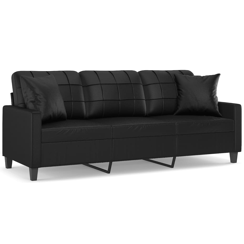 3-Sitzer-Sofa mit Zierkissen Schwarz 180 cm Kunstleder