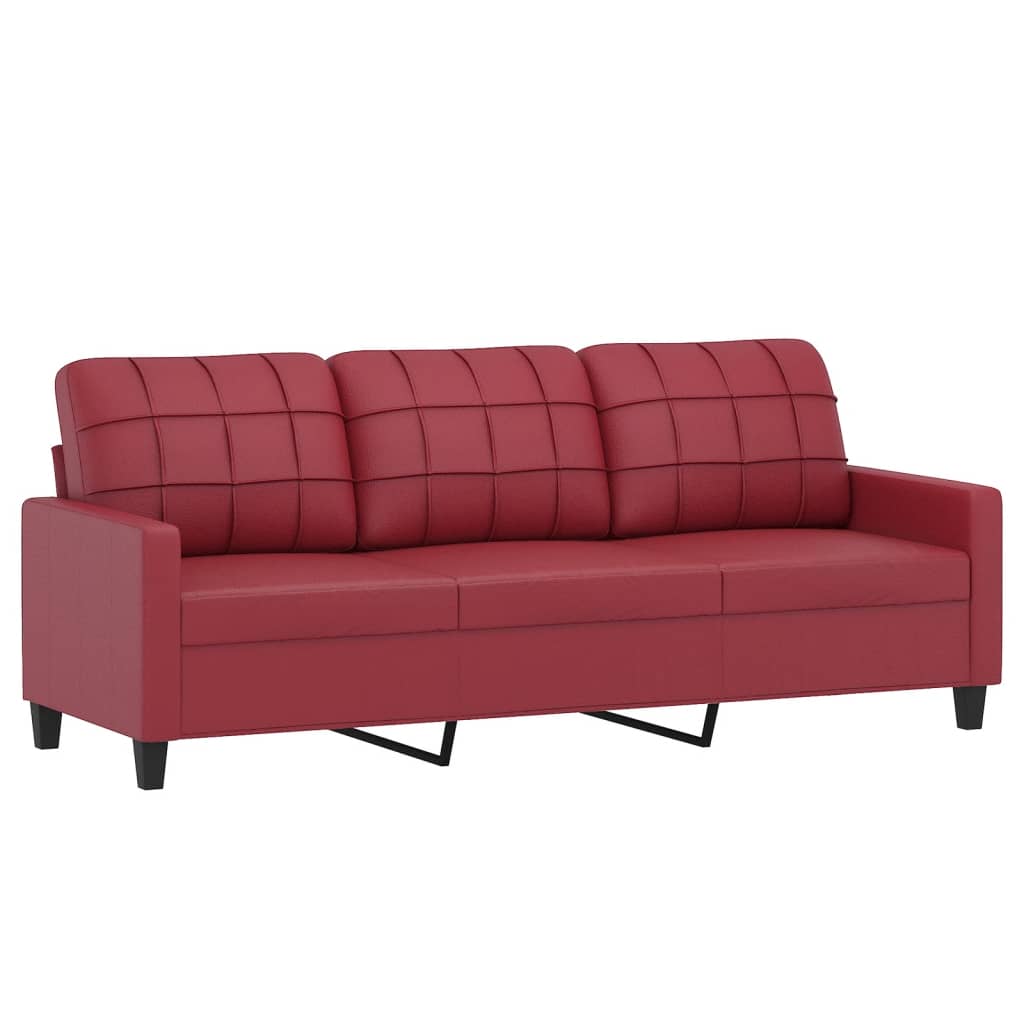 3-Sitzer-Sofa mit Zierkissen Weinrot 180 cm Kunstleder