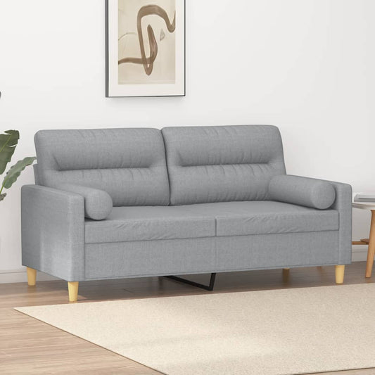 2-Sitzer-Sofa mit Zierkissen Hellgrau 140 cm Stoff