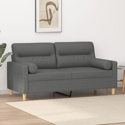 2-Sitzer-Sofa mit Zierkissen Dunkelgrau 140 cm Stoff