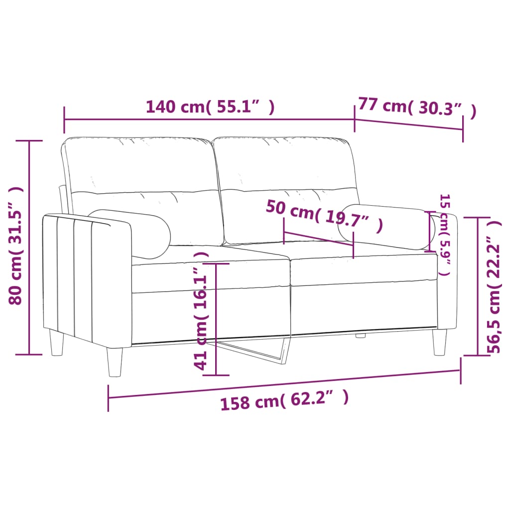 2-Sitzer-Sofa mit Zierkissen Creme 140 cm Stoff