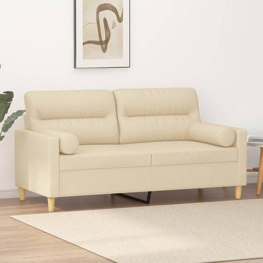 2-Sitzer-Sofa mit Zierkissen Creme 140 cm Stoff