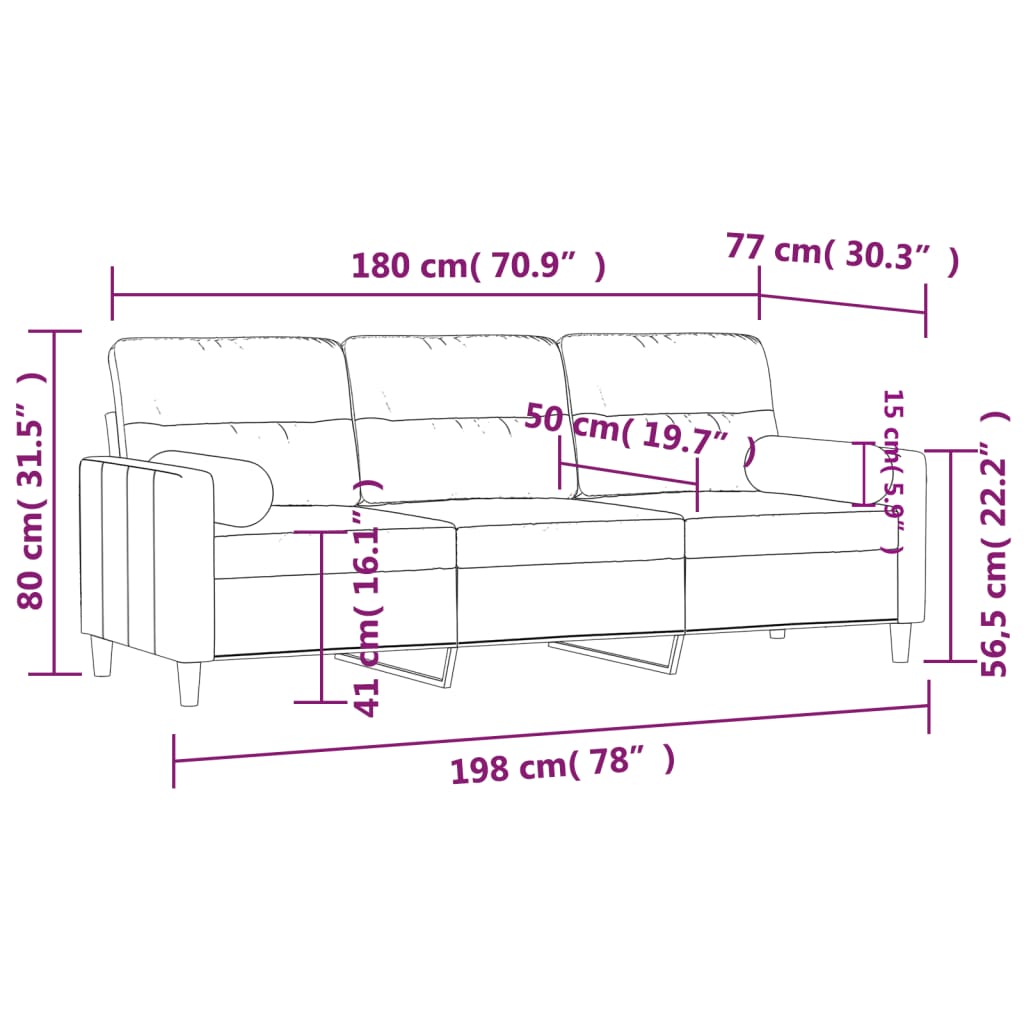 3-Sitzer-Sofa mit Zierkissen Dunkelgrau 180 cm Stoff