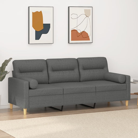 3-Sitzer-Sofa mit Zierkissen Dunkelgrau 180 cm Stoff