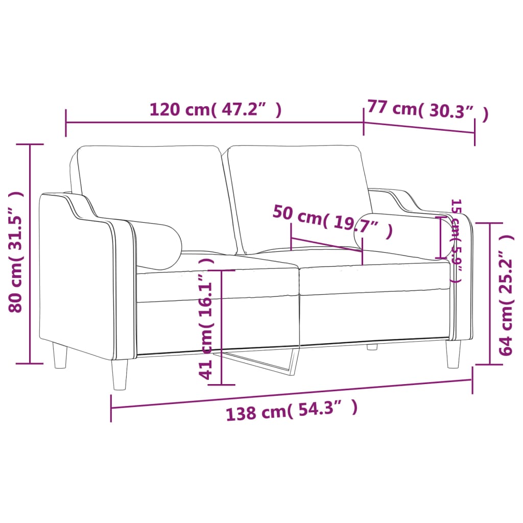 2-Sitzer-Sofa mit Zierkissen Hellgrau 120 cm Stoff