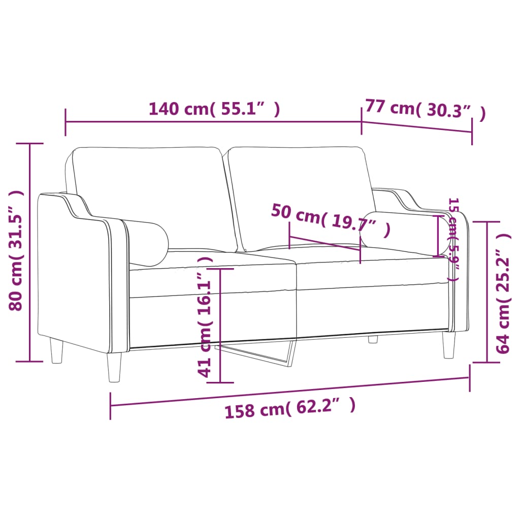 2-Sitzer-Sofa mit Zierkissen Hellgrau 140 cm Stoff