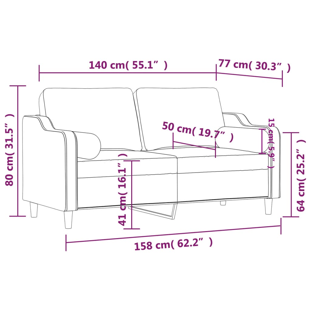 2-Sitzer-Sofa mit Zierkissen Schwarz 140 cm Stoff