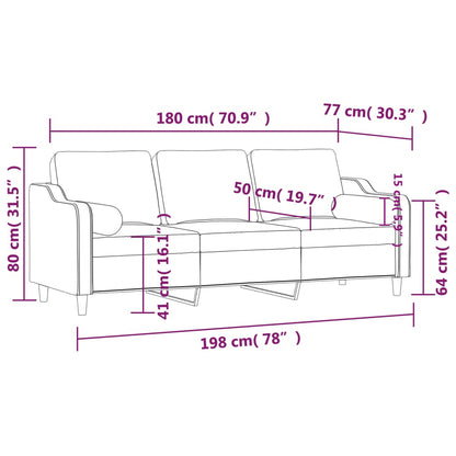 3-Sitzer-Sofa mit Zierkissen Hellgrau 180 cm Stoff