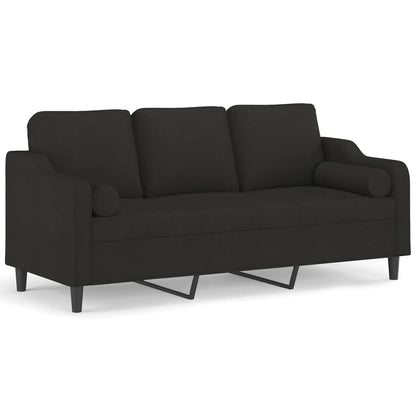 3-Sitzer-Sofa mit Zierkissen Schwarz 180 cm Stoff