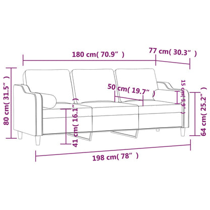 3-Sitzer-Sofa mit Zierkissen Schwarz 180 cm Stoff