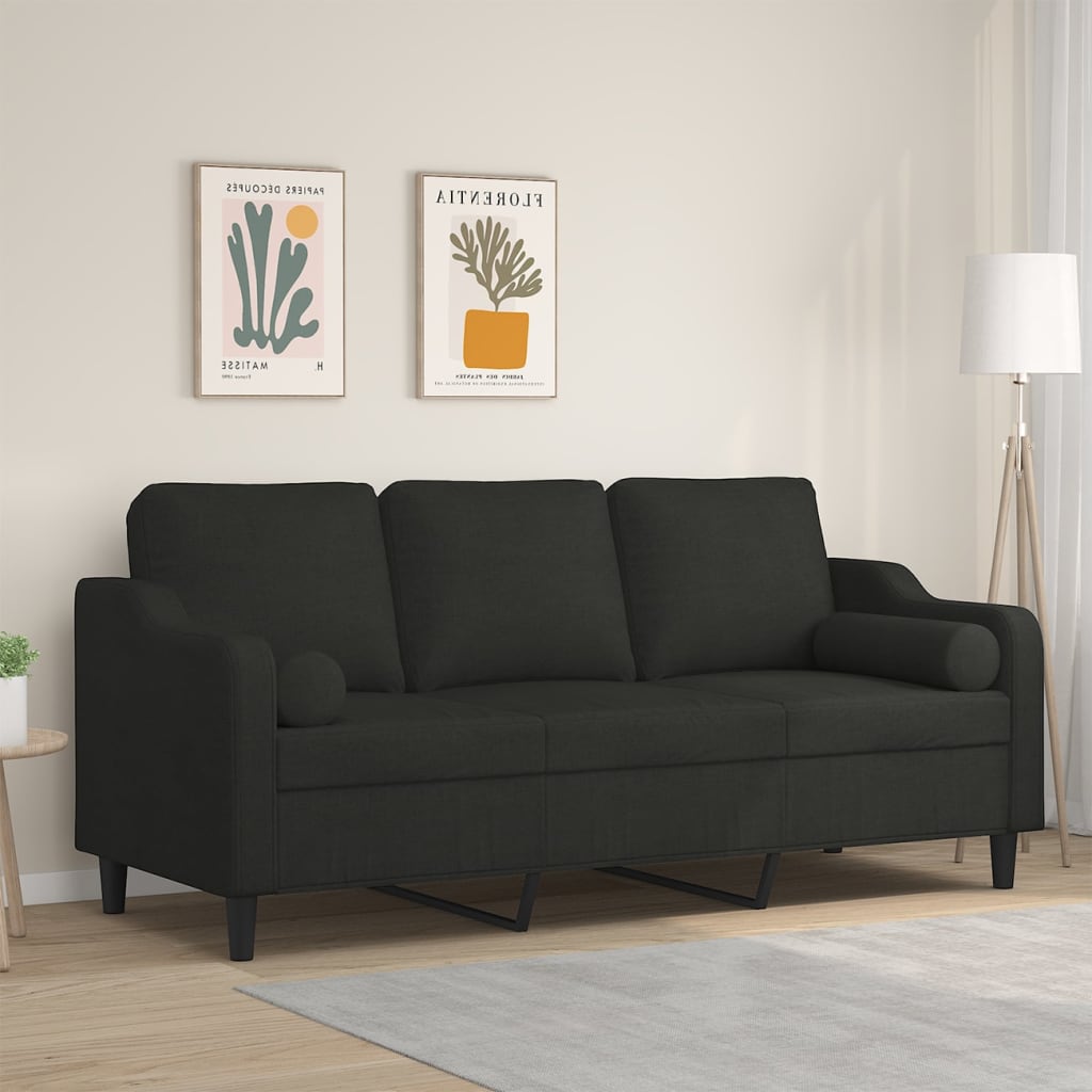 3-Sitzer-Sofa mit Zierkissen Schwarz 180 cm Stoff