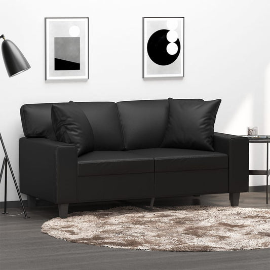 2-Sitzer-Sofa mit Zierkissen Schwarz 120 cm Kunstleder