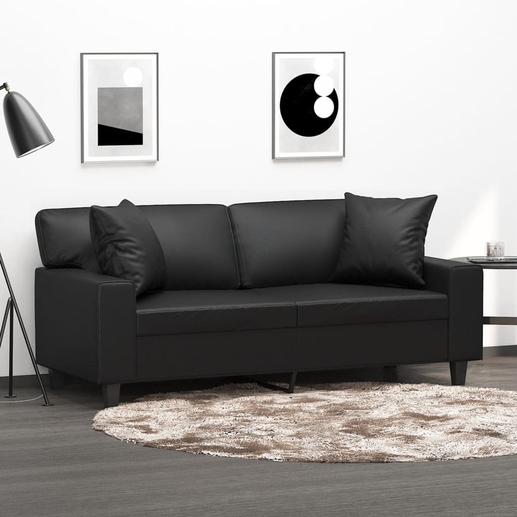 2-Sitzer-Sofa mit Zierkissen Schwarz 140 cm Kunstleder