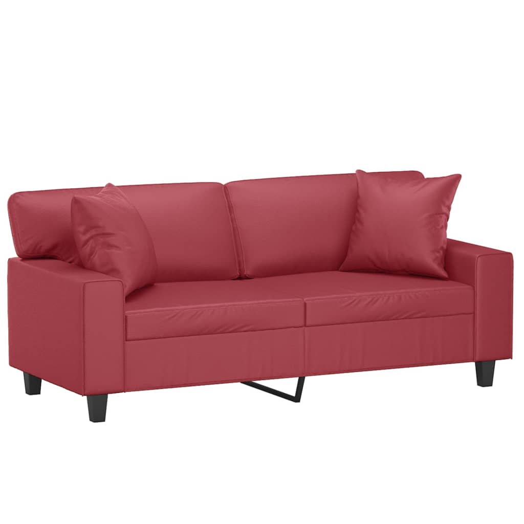 2-Sitzer-Sofa mit Zierkissen Weinrot 140 cm Kunstleder